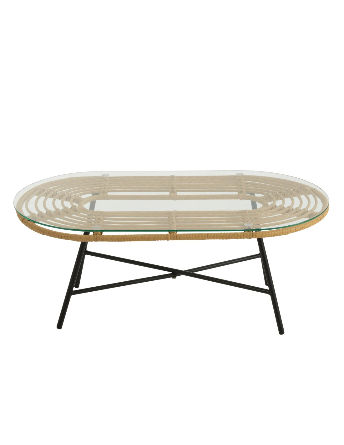 Table Basse Ovale D'extérieur En Métal/verre Naturel/noir 2 Table Basse Ovale D'extérieur En Métal/verre Naturel/noir – Image 2