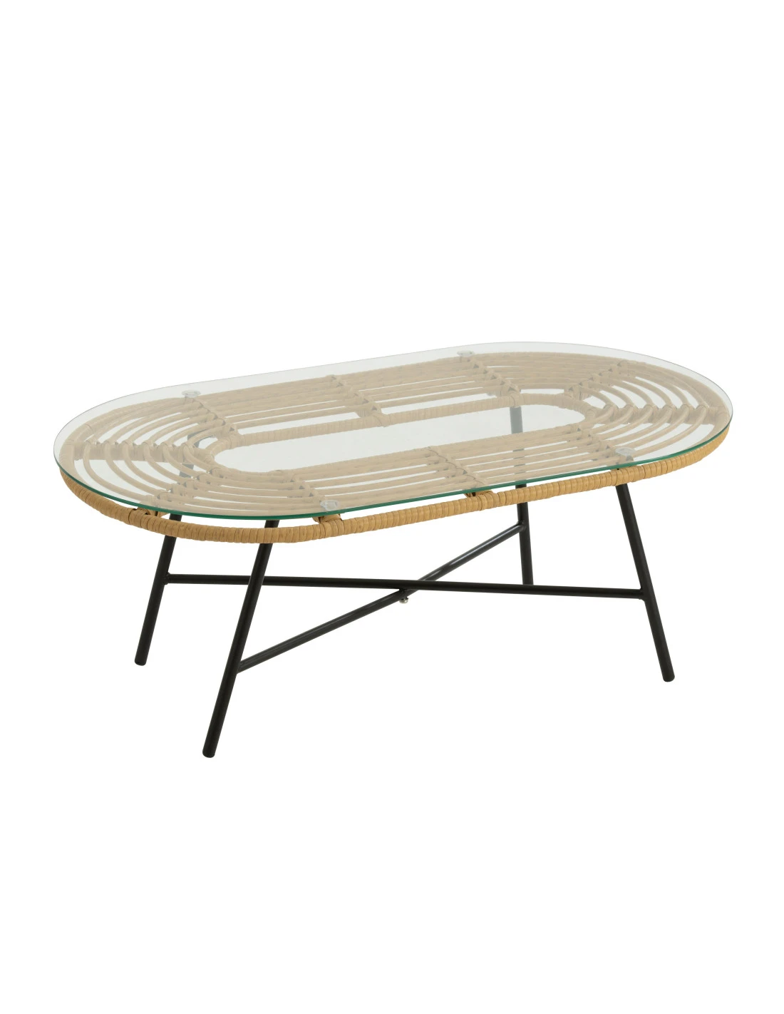 Table Basse Ovale D'extérieur En Métal/verre Naturel/noir 1 Table Basse Ovale D'extérieur En Métal/verre Naturel/noir