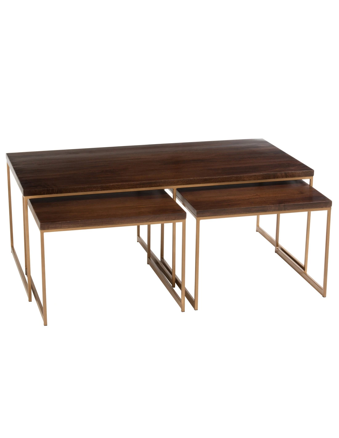 Table Basse Rafi 3 Parties En Fer/bois De Manguier Doré/marron Foncé 2 Table Basse Rafi 3 Parties En Fer/bois De Manguier Doré/marron Foncé – Image 2