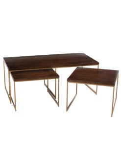 Table Basse Rafi 3 Parties En Fer/bois De Manguier Doré/marron Foncé