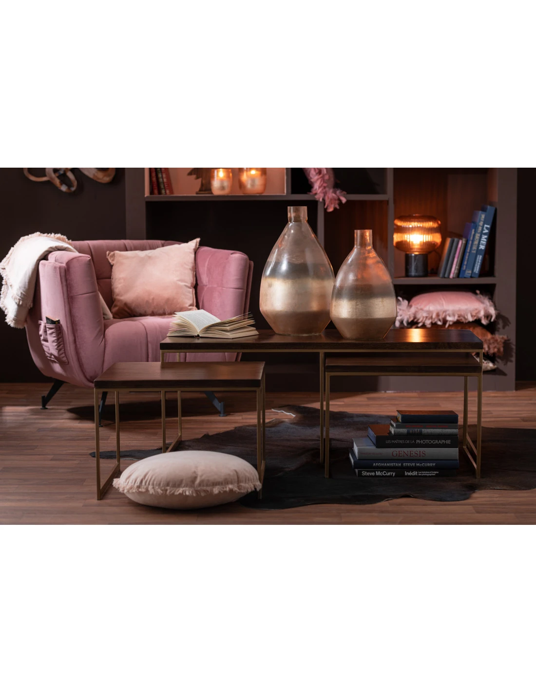 Table Basse Rafi 3 Parties En Fer/bois De Manguier Doré/marron Foncé 8 Table Basse Rafi 3 Parties En Fer/bois De Manguier Doré/marron Foncé – Image 8