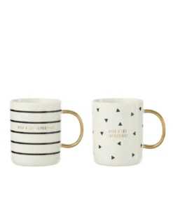 Tasse à Rayures Horizontales/triangle En Céramique Blanche Assortiment De 2