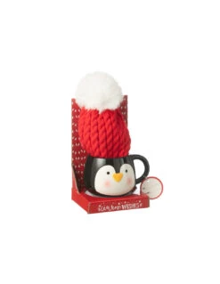 Tasse + Bonnet Pingouin Dans Une Boîte Cadeau En Céramique Assortie