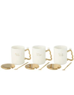 Tasse + Cuillère Noël Céramique Blanc/Or Assortiment De 3 -Magasin De Meubles De Qualité tasse cuillere noel ceramique blancor assortiment de 3 2