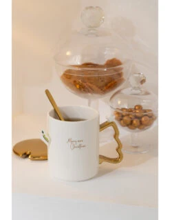Tasse + Cuillère Noël Céramique Blanc/Or Assortiment De 3 -Magasin De Meubles De Qualité tasse cuillere noel ceramique blancor assortiment de 3 3