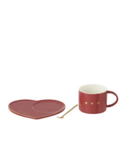 Tasse + Soucoupe + Cuillère 3 Cœurs Céramique Rouge -Magasin De Meubles De Qualité tasse soucoupe cuillere 3 coeurs ceramique rouge 2
