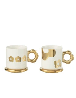 Tasse + Soucoupe Fleur Céramique Blanc/Or Assortiment De 2 -Magasin De Meubles De Qualité tasse soucoupe fleur ceramique blancor assortiment de 2 2