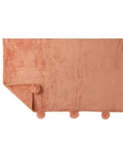 Plaid Pompon Polyester Peche -Magasin De Meubles De Qualité tissu a carreaux en polyester avec pompon en pechej line 2