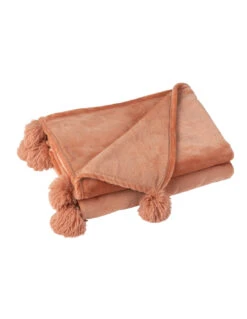 Plaid Pompon Polyester Peche