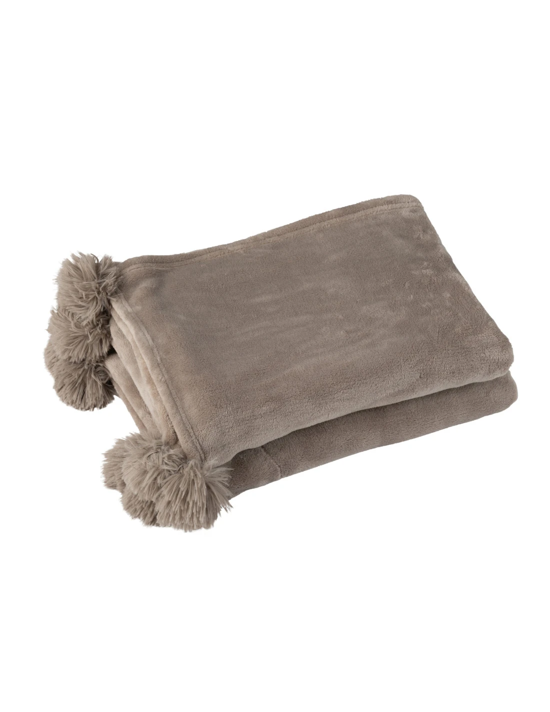 Plaid Pompon Polyester Taupe 2 Plaid Pompon Polyester Taupe – Image 2