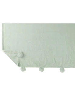 Plaid Pompon Polyester Vert Clair -Magasin De Meubles De Qualité tissu a carreaux en polyester avec pompon vert clairj line 2