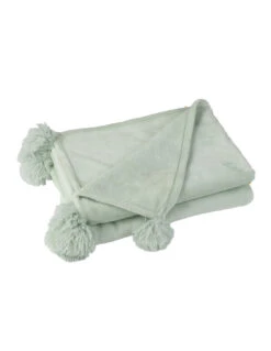 Plaid Pompon Polyester Vert Clair