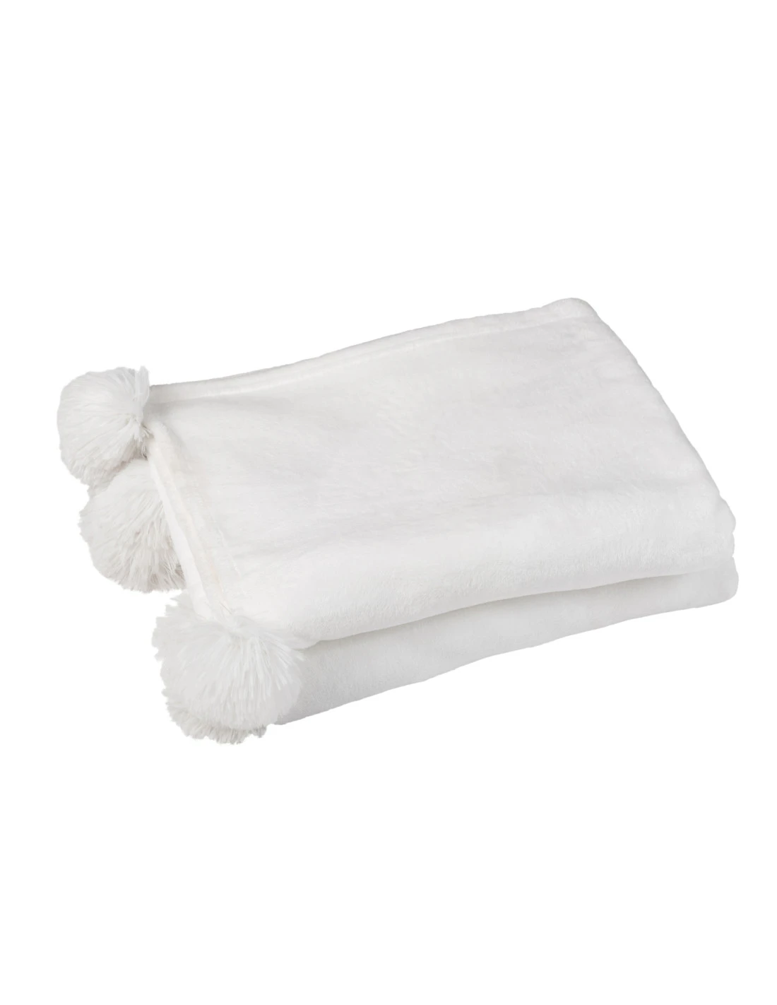 Plaid Pompon Polyester Blanc 2 Plaid Pompon Polyester Blanc – Image 2