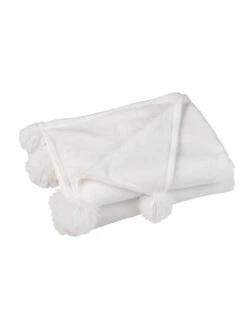 Plaid Pompon Polyester Blanc