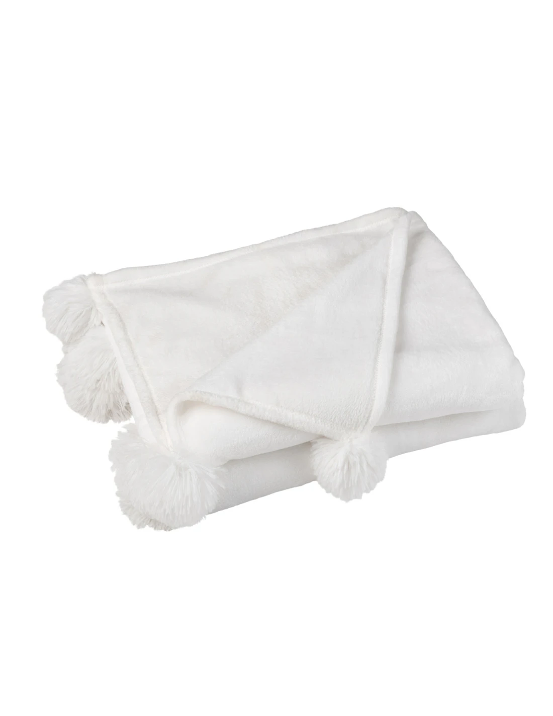 Plaid Pompon Polyester Blanc 1 Plaid Pompon Polyester Blanc