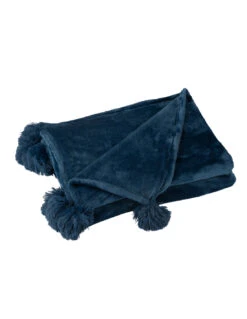 Plaid Pompon Polyester Bleu