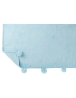 Plaid Pompon Polyester Bleu Ciel -Magasin De Meubles De Qualité tissu a carreaux en polyester bleu ciel avec pomponj line 2