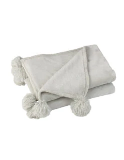 Plaid Pompon Polyester Gris Clair