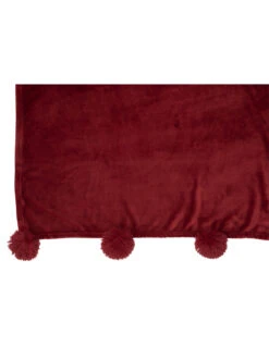 Plaid Pompon Polyester Rouge 5 Plaid Pompon Polyester Rouge -Magasin De Meubles De Qualité tissu a carreaux en polyester rouge avec pomponj line 2