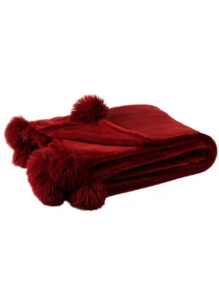 Plaid Pompon Polyester Rouge