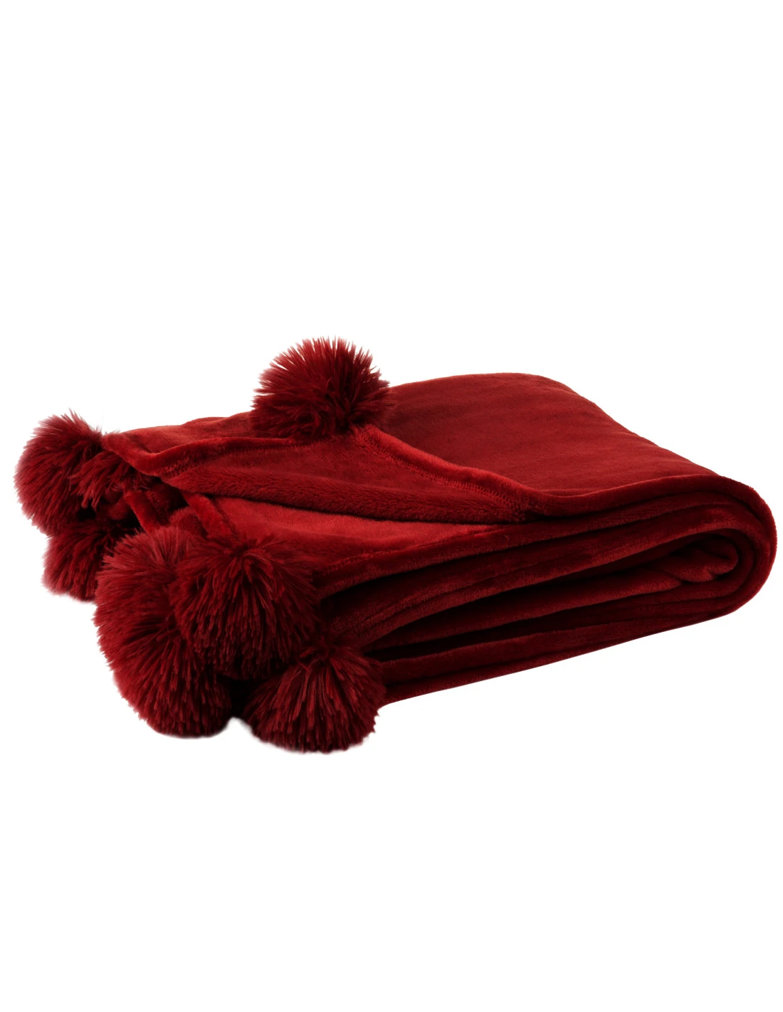 Plaid Pompon Polyester Rouge 1 Plaid Pompon Polyester Rouge