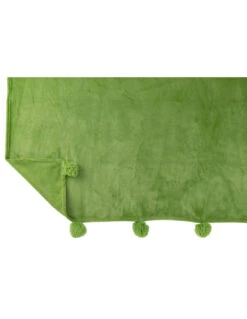 Plaid Pompon Polyester Vert Gazon -Magasin De Meubles De Qualité tissu a carreaux en polyester vert herbe avec pomponj line 2