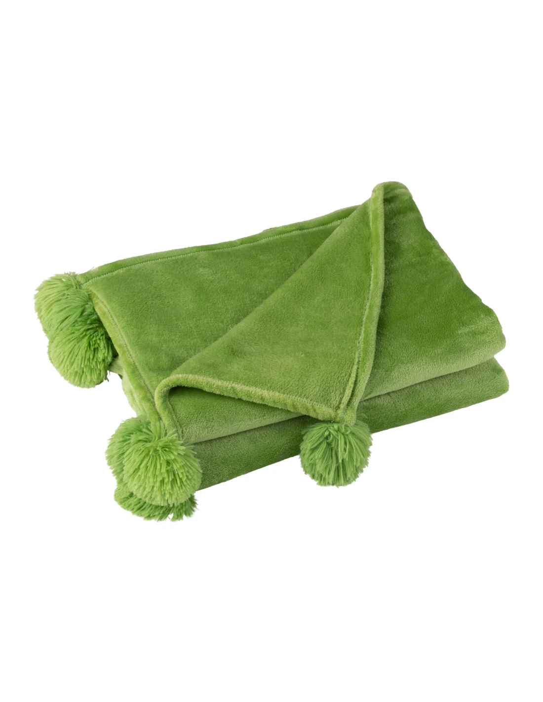 Plaid Pompon Polyester Vert Gazon