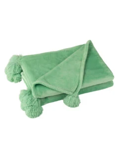 Plaid Pompon Polyester Vert Vif